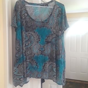 3x navy and aqua paisley shirt